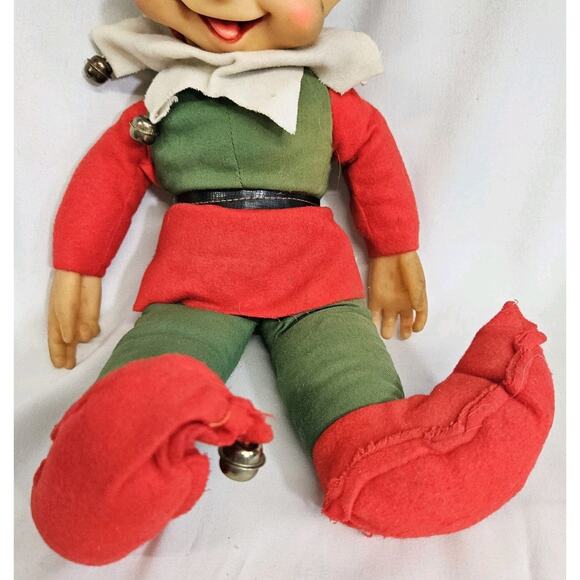 Vintage Rushton Red & Green Christmas Elf Rubber Face 17" Plush Decor - Picture 3 of 12